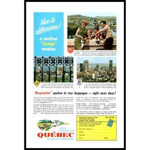 1962 Quebec A Carefree Foreign Vacation Vintage Print Ad Montreal Travel Decor